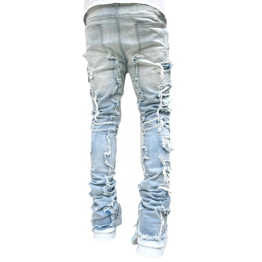 Loalirando Calças de ganga homem jeans rasgadas para homem calças compridas de ganga calças direitas de ganga calças de ganga justas com borlas para casual rua desporto