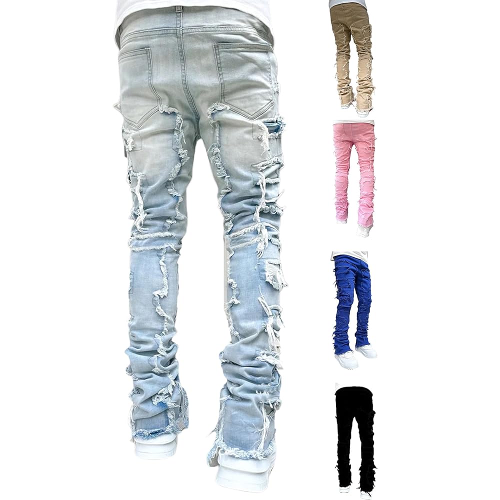 Loalirando Calças de ganga homem jeans rasgadas para homem calças compridas de ganga calças direitas de ganga calças de ganga justas com borlas para casual rua desporto